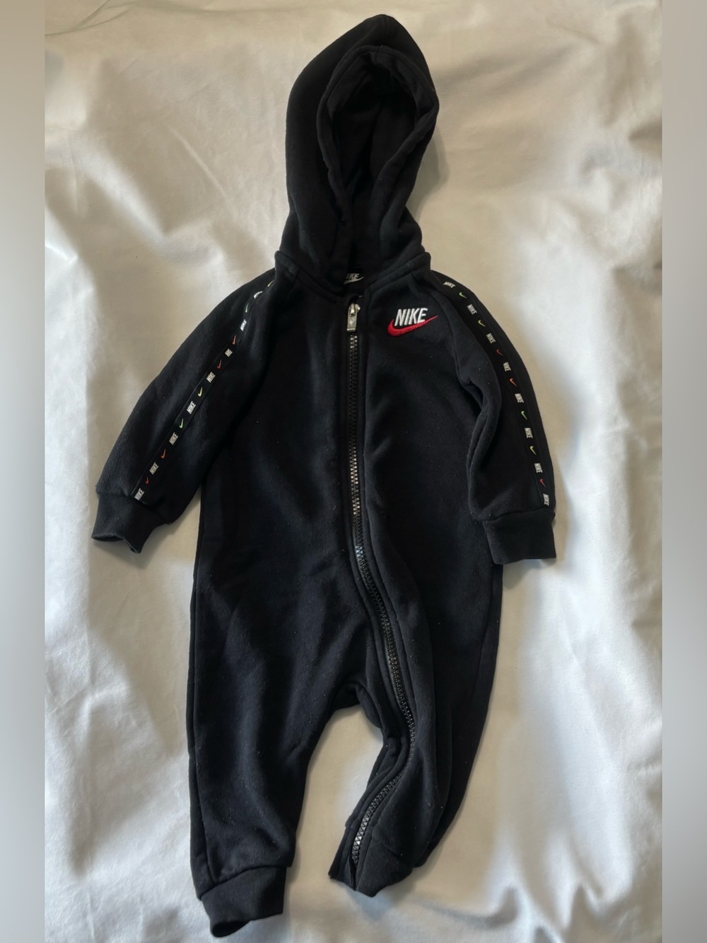 Nike Black Hooded Infant One-Piece Zippered Sweatsuit Size 6 Month